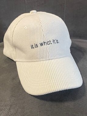 "it is what it is." Madison Corduroy Adjustable Baseball Cap - Beige/Black